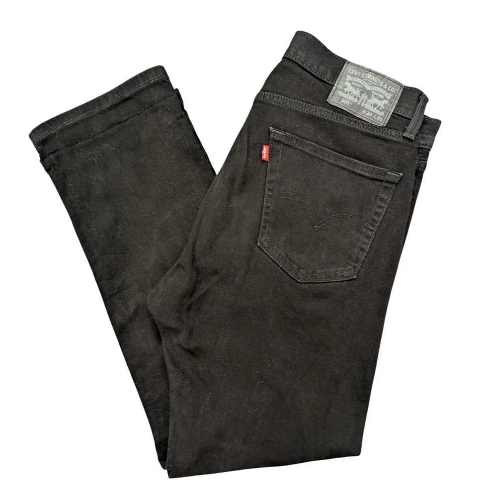 Levis 505 Regular Fit Black Straight Leg Jeans Mens W34 L30 00505-1469 Stretch